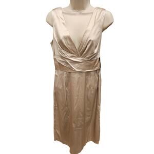 NWT 12P Donna Ricco 12 PETITE gold satin lined formal cocktail midi dress v neck